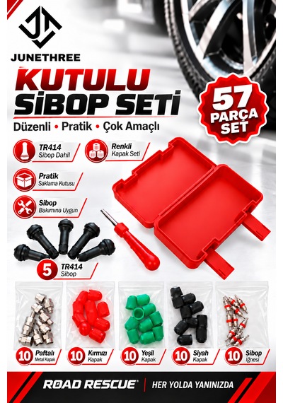 57 Parça Sibop Tamir Seti Tr414 Lastik Sibobu, Sibop Kapağı, Sibop İğnesi Ve Sibop Sökme Tornavidası Kutulu Set