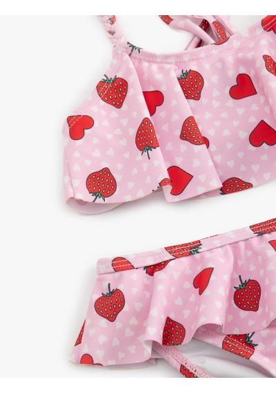 Koton Kalp Ve Çilek Desenli Fırfırlı Bikini Seti Pembe Desenli 5skg00017mm Pembe Desenli Pembe
