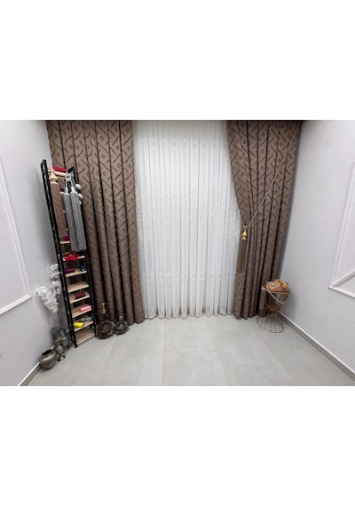 Nivemeshome Sedef 3-0006 Kahve 1/3 Pileli Fon Perde 60x270