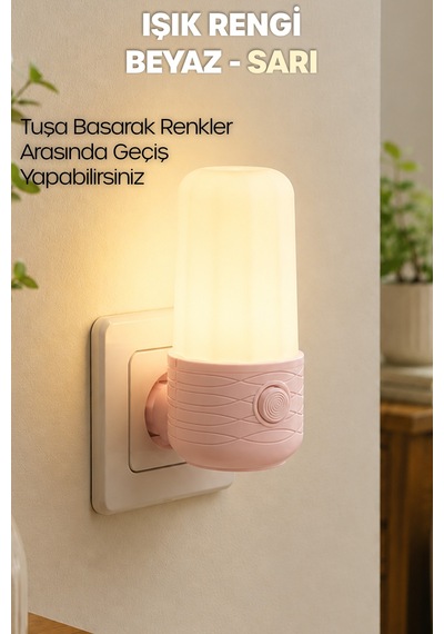 Gece Lambası Tüp Tip 2 Mod Sarı-beyaz Işık Tuşlu Koridor Hol Işığı Uyuma Işığı Pembe K6739