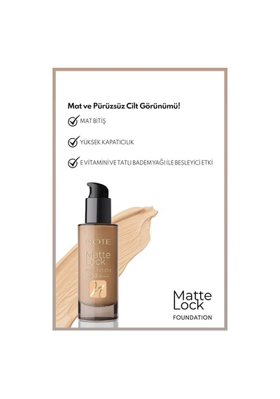 Note Matte Lock Foundation 120 Medium Beige Spf 50 Yoğun Kapatıcı Mat Bitişli Fondöten