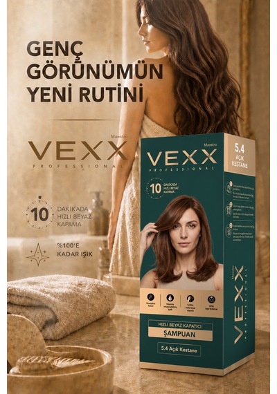 Vexx Professional Beyaz Kapatıcı Pratik Boya Şampuan Açık Kestane 5.4 Amonyaksız Formül 300 Ml.