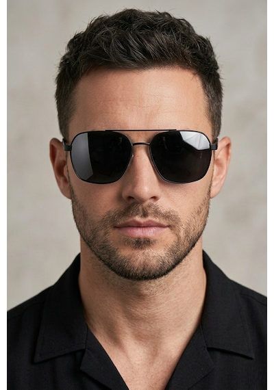 Di Caprio Dc3051black Geometrik Kare Aviator Polarize Camlı Erkek Güneş Gözlüğü Siyah