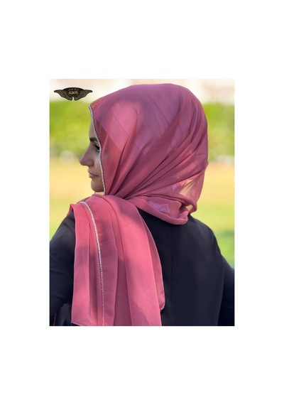 Aldaıyr Şifonlu Şal Taşlı Kenarında 180 Santa Taşlı Pembe02