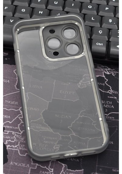 Apple Uyumlu iPhone 12 Pro Uyumlu Siyah Kenarlı Renkli Yarı Şeffaf Kapak Kılıf Kamera Lens Korumalı Siyah -