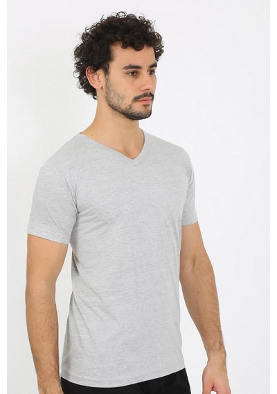 2k Moda Çizgi Erkek V Yaka Gri Penye Atlet 6560 001