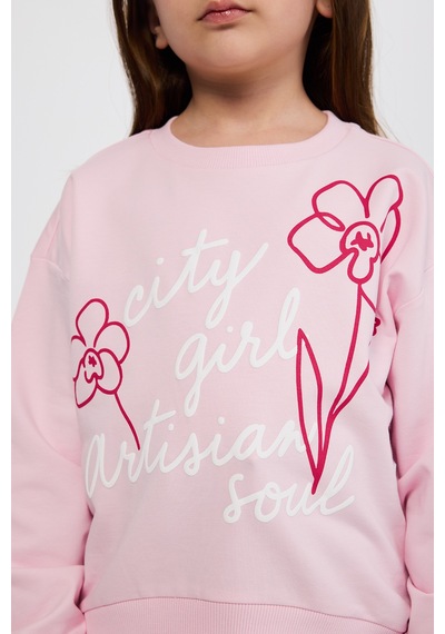 Panço Kız Çocuk Nakışlı Pembe Sweatshirt 2611gk08015