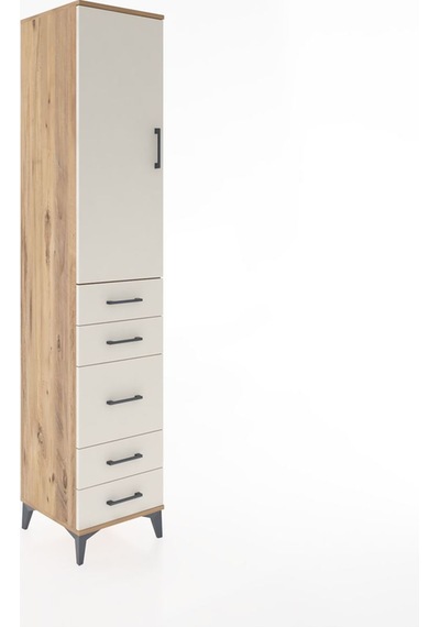 Hyperion Dolap 3 Raflı 5 Çekmeceli Tek Kapaklı 44x44x221 Çam-... Çam