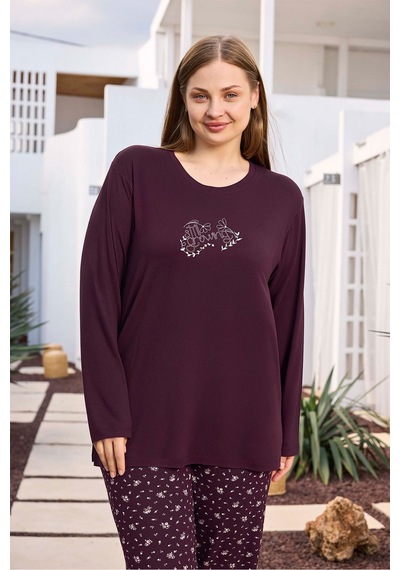 Aydoğan Kadın İnci Büyük Beden Vişneçürüğü Pijama Takımı 0498 Bordo