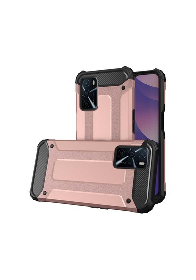 Kilifone - Oppo Uyumlu A16 - Kılıf Çift Katman Zırh Tank Crash Military Kapak - Rose Gold