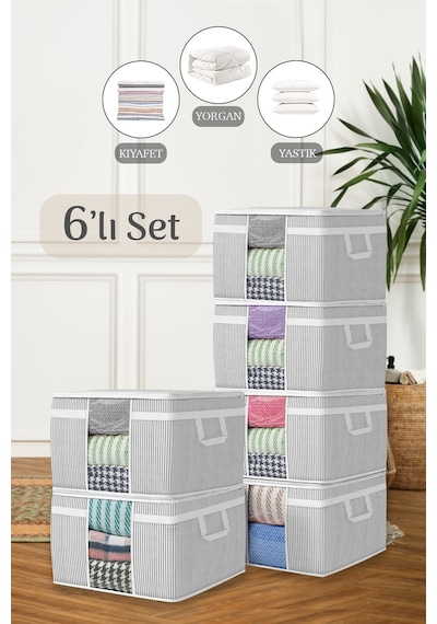 6'lı Maxi Pencereli Baza Altı Hurç - Yastık Kıyafet Saklama Hurcu 45 X 40 X 30 Cm Çok Renkli
