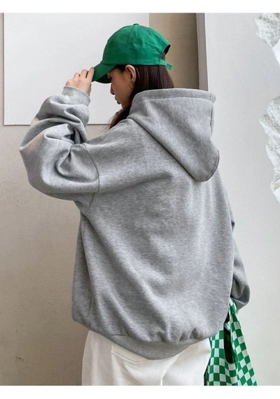 Nice Sweatshirt - Gri Baskılı Oversize Kışlık Kalın Kapüşonlu Gri