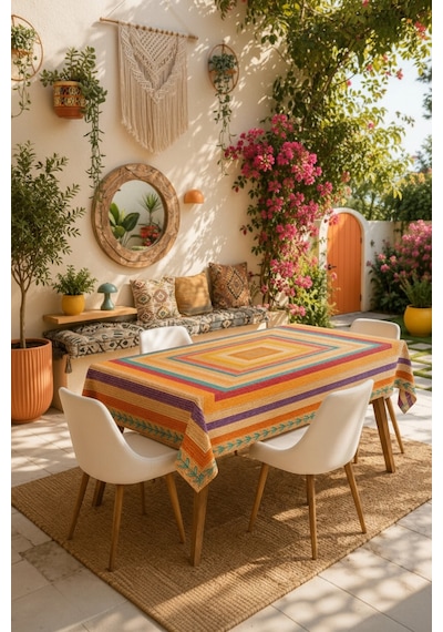 Vivanni Home Yıkanabilir Dikdörtgen Masa Örtüsü Günlük Kullanıma Uygun Pratik Ve Uzun Ömürlü Gökkuşağı