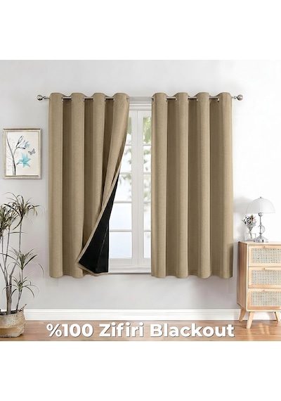 100% Zifiri Blackout Kuşgözü Dikim Tek Kanat Bej