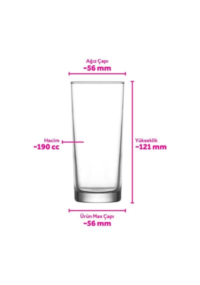 Lav Suma Cam Su Bardağı 6'lı 190 ml (Rakı/Limonata/Meşrubat Bardağı)