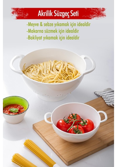 Akrilik Beyaz 2 Li Süzgeç Seti Makarna & Pirinç Süzgeci Çok Renkli