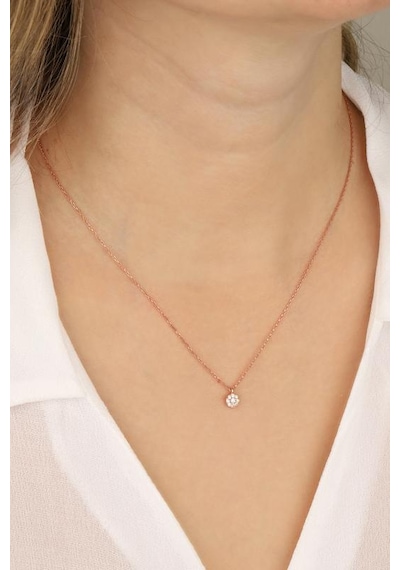 Beyaz Taşlı Gümüş Mercimek Kolye Rose Gold