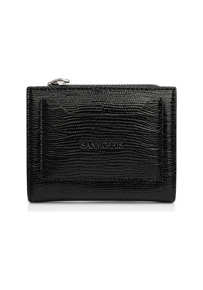 Sanmorris Unisex Fermuarlı Kartlık Çok Gözlü Kompakt Cüzdan S-2006 Lezard Siyah Lezard