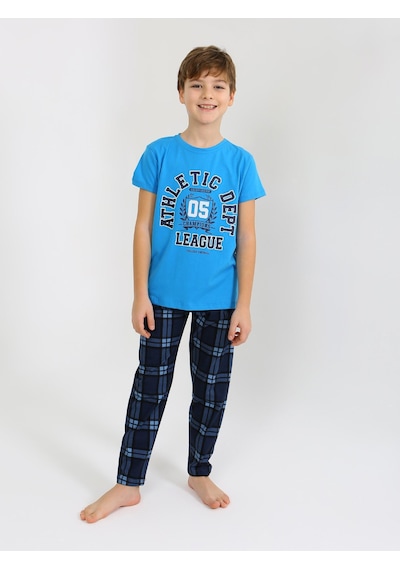 Vitmo Erkek Çocuk Kısa Kollu %100 Pamuklu Pijama Takımı League Turkuaz