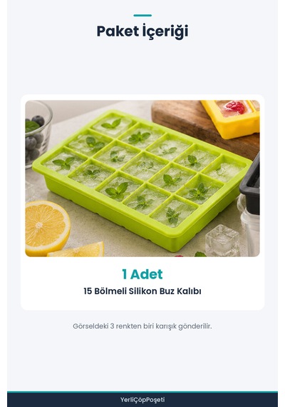Renkli Buz Kalıbı - 15 Bölmeli - Silikon Çok Renkli