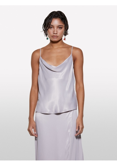 Sisley %100 Viskoz Saten Degaje Yaka Askılı Üst Kadın Gri Bluz - 325p52bzlh01n