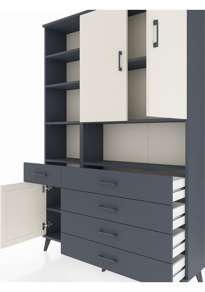 Arges Dolap 8 Raflı 5 Çekmeceli 3 Kapaklı 132x30x195 Antrasit-aytaşı/antrasit Aytası/antrasıt