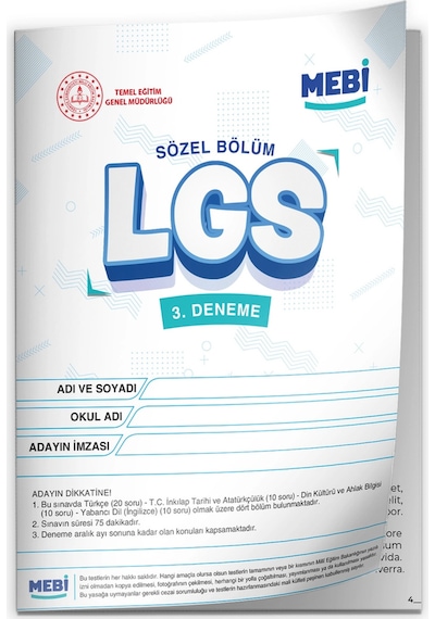 2026 LGS 8.sınıf Meb Online Türkiye Geneli 3. Deneme (Sayısal–SÖZEL) Büyük Boy Renkli Baskı Ücreti