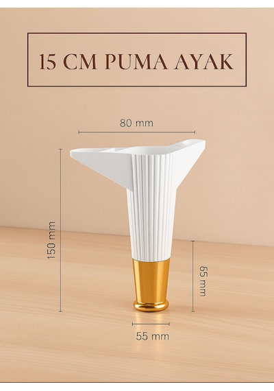 Puma 15 Cm Beyaz-altın 6'lı Set Mobilya Kanepe Tv Ünitesi Dolap Konsol Ve Destek Ayağı Beyaz-altın