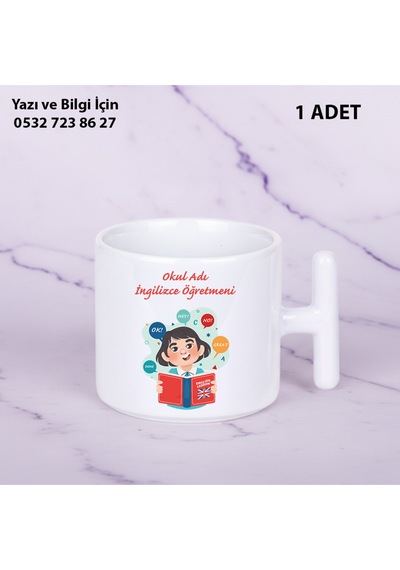 İngilizce Öğretmeni Öğretmenler Günü İçin Kişiye Özel İsim Baskılı T Kupa Bardak Öğretmenehediyelik Beyaz