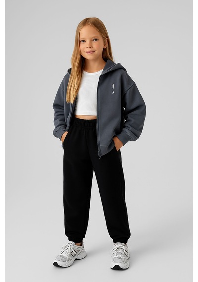 Beniizle Kapüşonlu Fermuarlı Çift Cepli Unisex Eşofman Takımı Füme