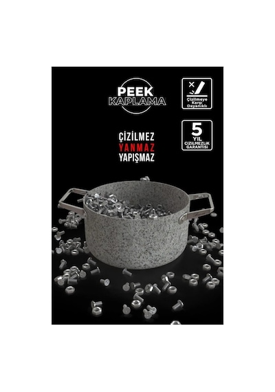 Stone-age 3 Parça Çizilmez Yanmaz Yapışmaz 28cm Tencere Tava Seti-7239 Gri