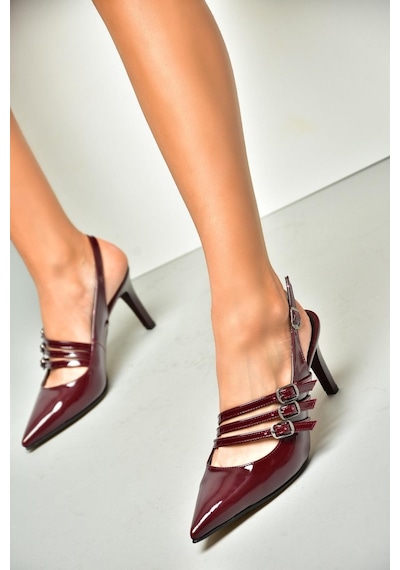 Fox Shoes R654218308 Bordo Rugan İnce Topuklu Kadın Ayakkabı Bordo