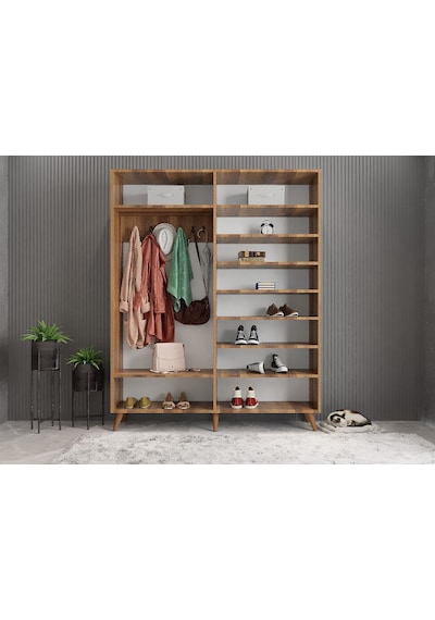 Zenon Membran 4 Kapaklı Portmanto Montaj Dahil Ceviz Beyaz 160 Cm