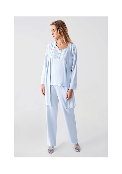Angbutik Freshness 321 Kadın Sabahlıklı Pijama Takımı mavi