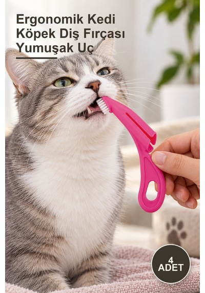 4 Adet Ergonomik Kedi Köpek Diş Fırçası Yumuşak Uç