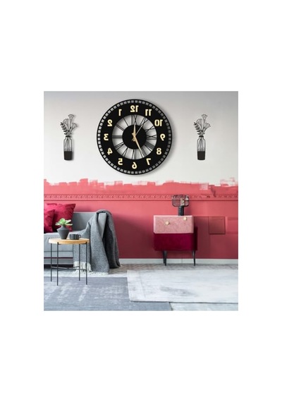 Ahşap Tablolu Dekoratif Duvar Saati Şık Tasarım 0240-keçe-şekilli-48cm
