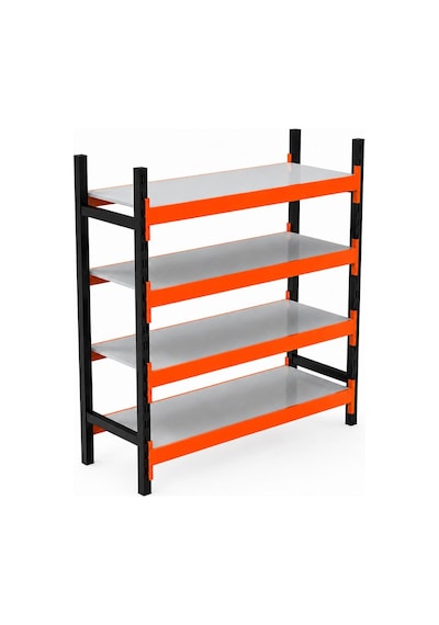 4 Katlı Tekli Midi Rack - Ekonomik Depo,arşiv, Kiler Rafı Siyah-turuncu-35x90 Cm-150 Cm Çok Renkli