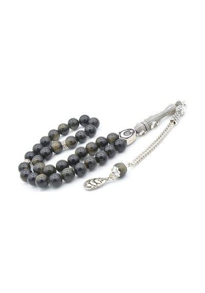 Murty99 Hakiki Doğal Rainbow Obsidyen Taşı Tesbih 8 Mm Siyah