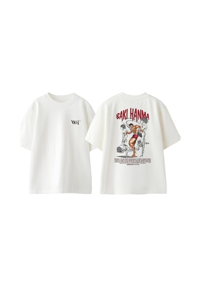 Thewert Baki Hanma Tasarım Sırt Baskılı Pamuk Beyaz Oversize T-shirt