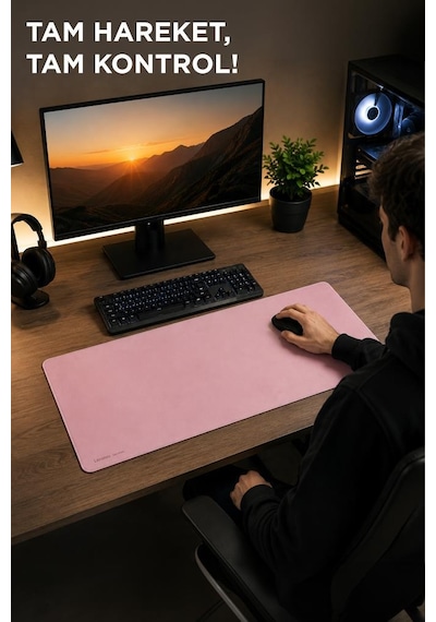 Gaming Oyuncu Klavye Fare Altlığı Kaymaz Taban Büyük Mouse Pad Pu Bk 1000 450mm Pembe