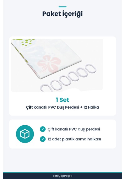 Pvc Duş Perdesi - Çift Kanatlı - 12 Halkalı - 90x180 Cm Şeffaf