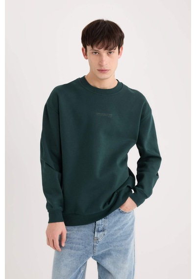 DeFacto Boxy Fit Bisiklet Yaka Baskılı Sweatshirt X8282AZ24AUGN919 Yeşil