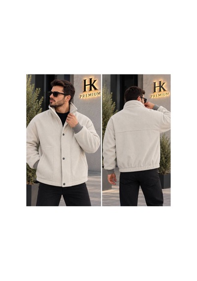 Hk Premium Erkek Fitilli Kadife Mont Astarsız Oversize Dik Yaka Çıtçıtlı Bomber Ceket Bej