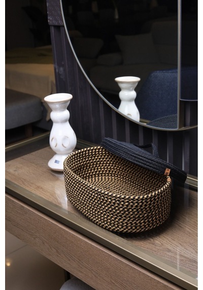 Hasır Jüt Sepet Oval Kapaklı Organizer Düzenleyici 30x20x10 Cm Kırçıl Siyah Kırçıl Siyah