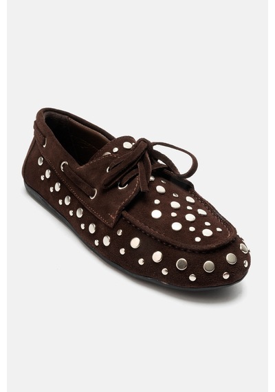 Luvi Shoes Hyde Kahverengi Süet Hakiki Deri Troklu Bağcıklı Kadın Loafer Ayakkabı