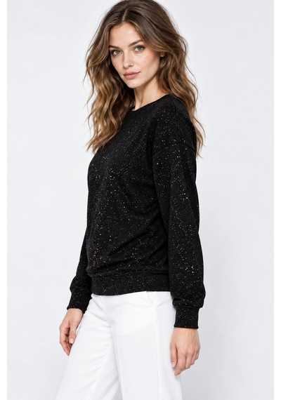 Mevese Yaldız Baskılı Zincirli Ve Fularlı Kadın Oversize Modal Sweatshirt - Siyah