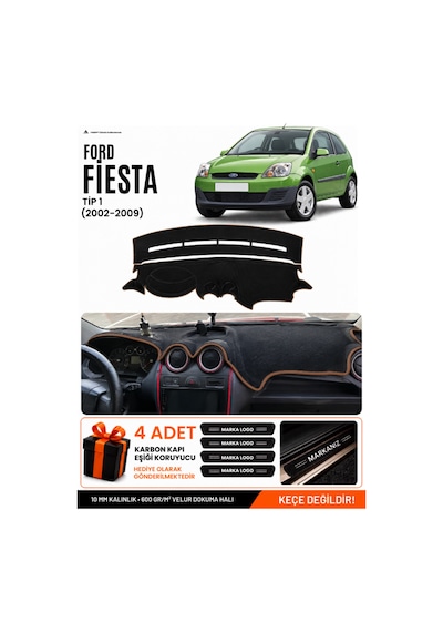 Ford Fiesta Tip 1 2002-2009 Uyumlu Torpido Örtüsü, Torpido Kılıfı - Siyah-kahverengi - Fo007