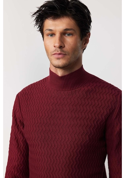 Tudors Slim Fit Dar Kesim Yarım Balıkçı Yaka Desenli Tüylenmeyen Bordo Erkek Triko Kazak-29581 Bordo Tudors Slim Fit Dar Kesim Yarım Balıkçı Yaka Desenli Tüylenmeyen Bordo Erkek Triko Kazak-29581 Bordo