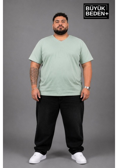 Superlife Süperlife Büyük Beden Erkek V Yaka Pamuklu Basic Tişört Lacivert 3xl-6xl Spr26bts509 Yeşil
