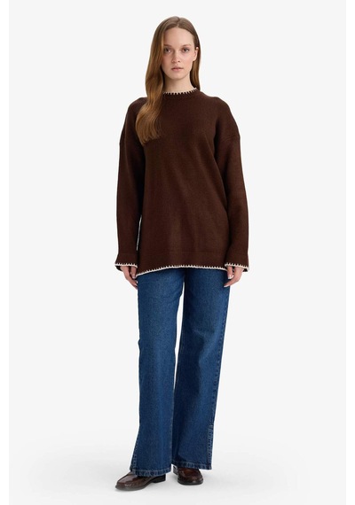 Defacto Regular Fit Bisiklet Yaka Triko Kazak Tunik G6342ax25wnbn142 Kahve-bn142